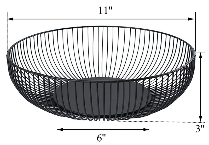 Yesland 2 Pack Metal Wire Fruit Basket- 11 Inches Black Kitchen Countertop Fruit Bowl Vegetable Holder for Bread, Snacks, Households Items Storage for Kitchen, Livingroom - Image 2